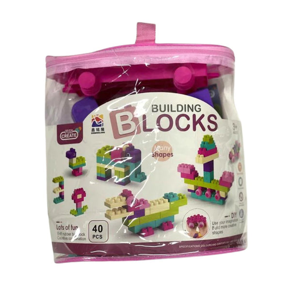 PINK RUBBER BUILDING BLOCKS - 40 PCS